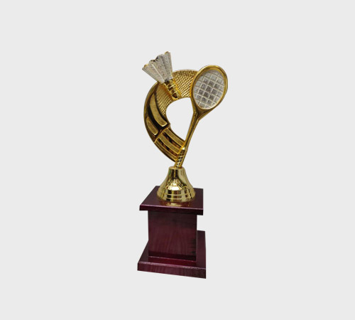Gold Badminton Racket and Shuttlecock Trophy - SKU ME-020 - Metal