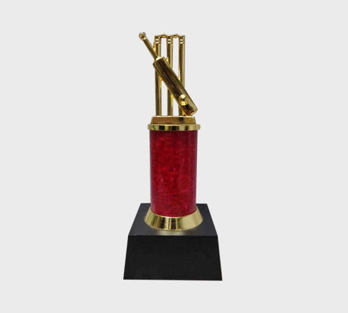 Gold Cricket Stumps and Bat Trophy - SKU ME-022 - Metal