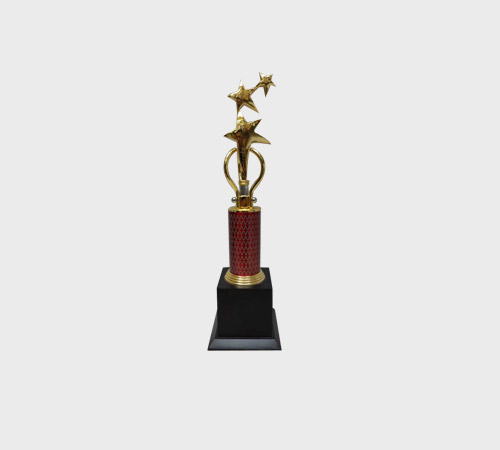 Gold Star Arch Trophy on Red Textured Column - SKU ME-026 - Metal