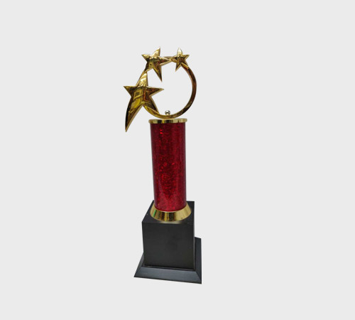 Triple Star Ring Trophy on Red Column - SKU ME-027 - Metal