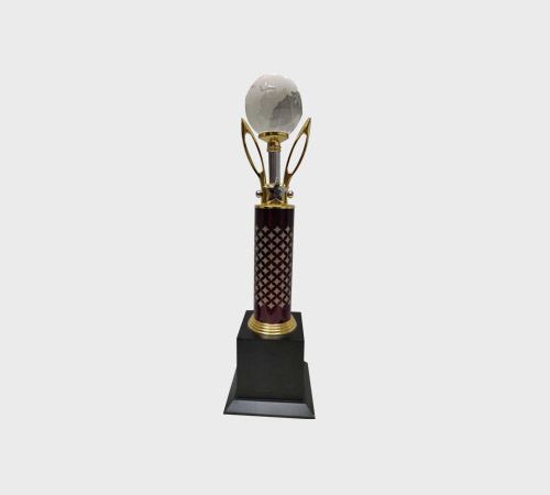 Crystal Globe Trophy on Red Patterned Column - SKU ME-028 - Metal