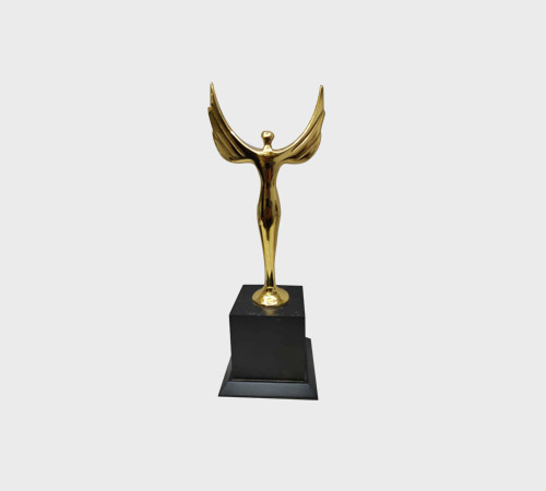 Gold Winged Figure Trophy on Black Base - SKU ME-029 - Metal