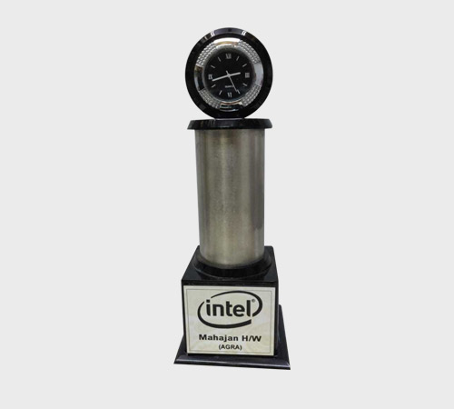 Round Clock Trophy on Silver Column - SKU ME-031 - Metal