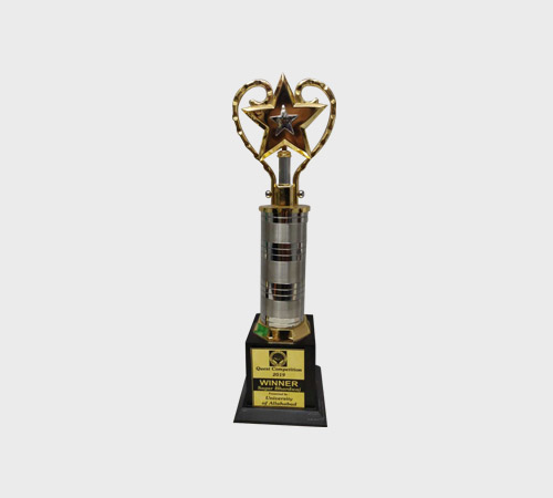 Gold Star Medallion Trophy on Silver Ridged Column - SKU ME-033 - Metal