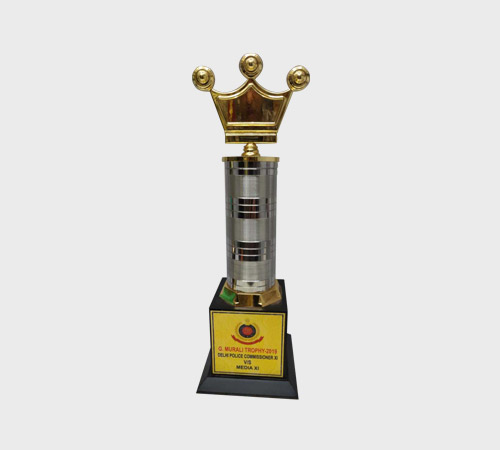 Gold Crown Trophy on Silver Ridged Column - SKU ME-034 - Metal