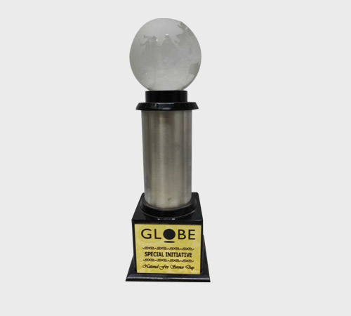 Frosted Crystal Globe Trophy on Silver Column - SKU ME-037 - Metal