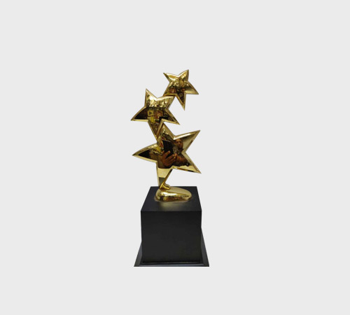 Cascading Gold Star Trophy on Black Base - SKU ME-038 - Metal