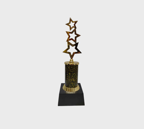 Triple Outline Star Trophy on Speckled Column - SKU ME-039 - Metal