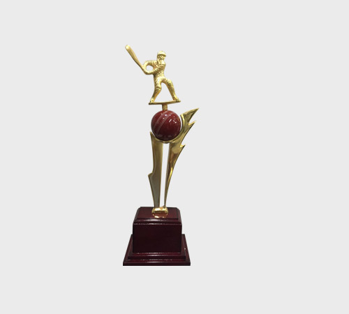 Gold Cricket Batsman on Flame Stem Trophy - SKU ME-040 - Metal