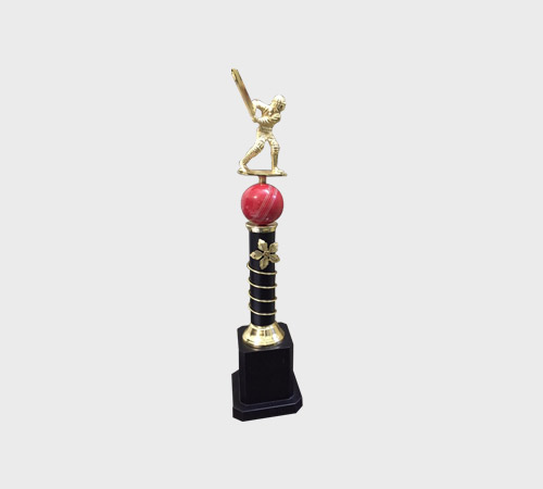 Gold Cricket Batsman on Spiral Column Trophy - SKU ME-047 - Metal