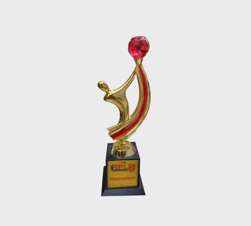 Gold Figure Trophy with Red Crystal Ball - SKU ME-057 - Metal