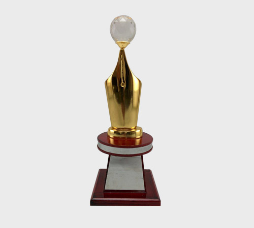 Gold Nib-Shaped Trophy with Crystal Ball - SKU ME-066 - Metal