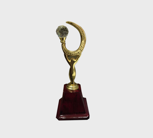 Gold Crescent Trophy with Crystal Ball - SKU ME-067 - Metal