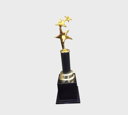Gold Star Burst Trophy on Black Column - SKU ME-073 - Metal