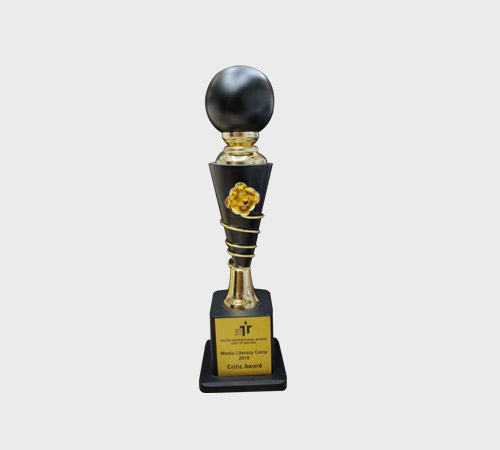 Black Ball Trophy on Gold Spiral Cone - SKU ME-080 - Metal