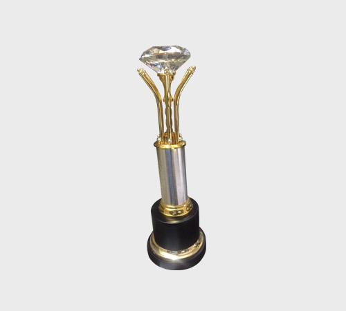 Crystal Diamond Trophy on Silver Column - SKU ME-081 - Metal
