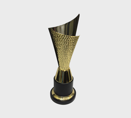 Gold Textured Cone Trophy on Black Base - SKU ME-082 - Metal