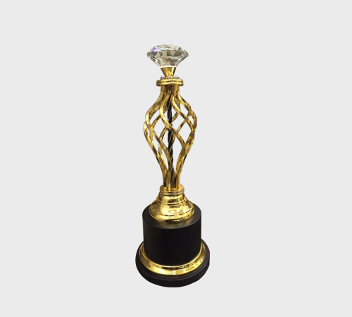 Crystal Diamond Trophy on Gold Lattice Stem - SKU ME-083 - Metal