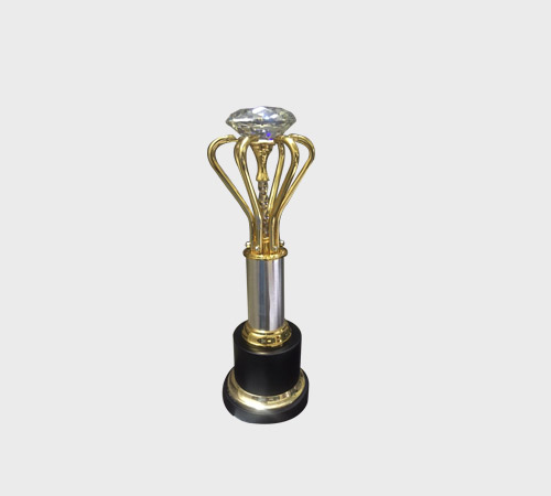 Crystal Diamond Trophy on Gold Crown Stand - SKU ME-085 - Metal