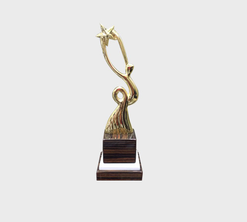 Gold Shooting Star Trophy on Wood Base - SKU ME-104 - Metal
