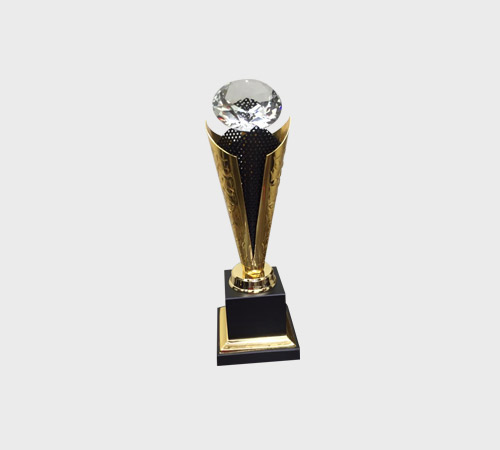Crystal Diamond Trophy on Perforated Gold Cone - SKU ME-105 - Metal