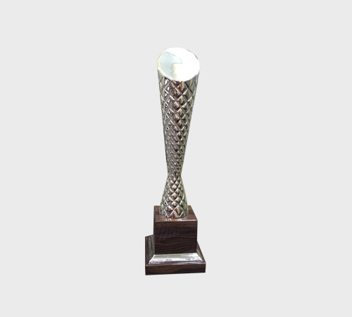 Chrome Twisted Spindle Trophy on Wood Base - SKU ME-106 - Metal