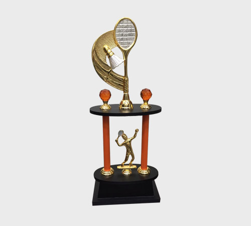 Badminton Trophy with Player Figure on Twin Pillars - SKU ME-107 - Metal