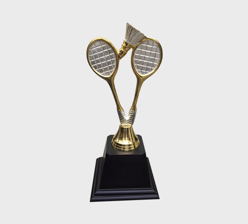 Twin Racket Trophy on Black Trapezoid Base - SKU ME-112 - Metal