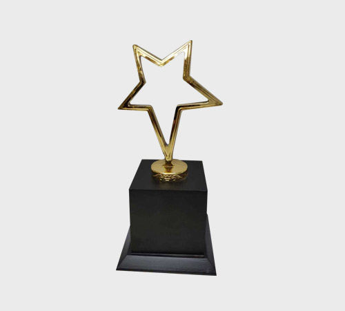 Open Gold Star Trophy on Black Cube - SKU ME-115 - Metal