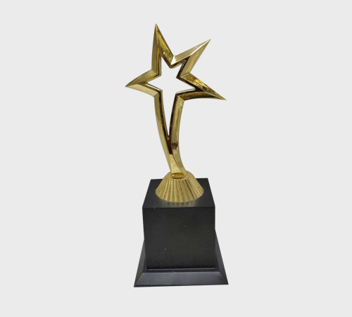 Slender Gold Star Trophy on Black Cube - SKU ME-120 - Metal