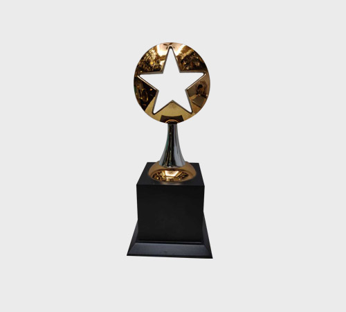 Gold Star Medallion Trophy on Chrome Stem - SKU ME-122 - Metal