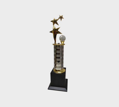 Gold Star Cluster Trophy with Crystal Ball on Ribbed Column - SKU ME-125 - Metal