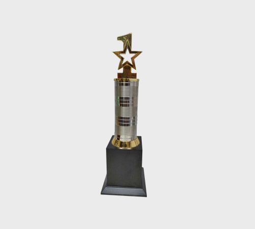 Gold Star Trophy on Silver Ribbed Column - SKU ME-126 - Metal