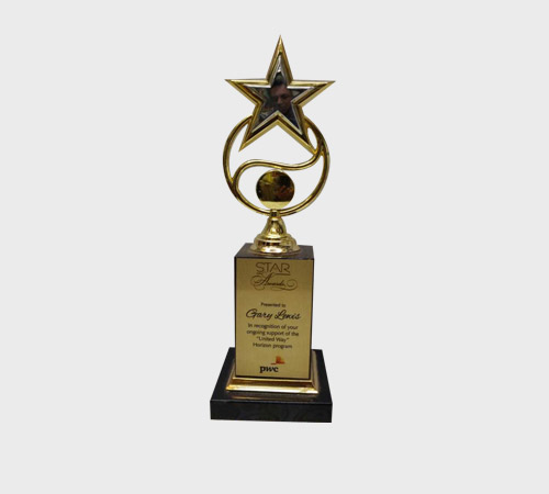 Gold Star Swirl Trophy on Gold Plate Base - SKU ME-127 - Metal