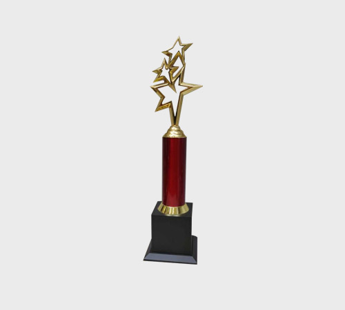 Gold Star Fan Trophy on Red Column - SKU ME-128 - Metal
