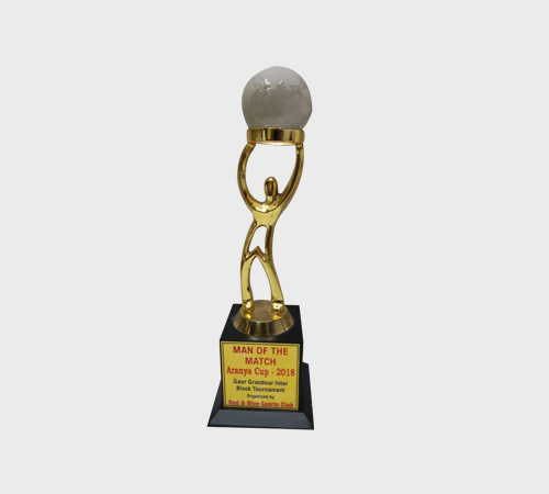 Gold Figure Holding Frosted Ball Trophy - SKU ME-130 - Metal