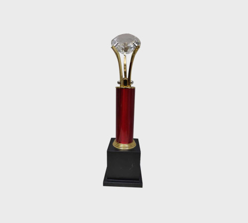 Crystal Diamond Trophy on Red Column - SKU ME-132 - Metal