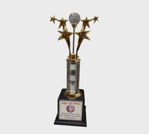 Gold Star Cluster Trophy with Textured Ball - SKU ME-134 - Metal