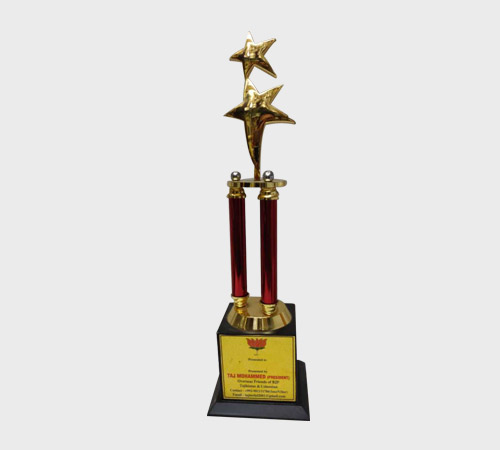 Gold Star Trophy on Twin Red Pillars - SKU ME-135 - Metal