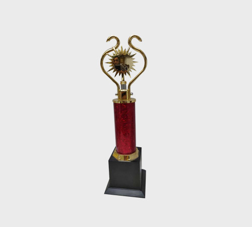 Gold Sunburst Medallion Trophy on Red Column - SKU ME-138 - Metal