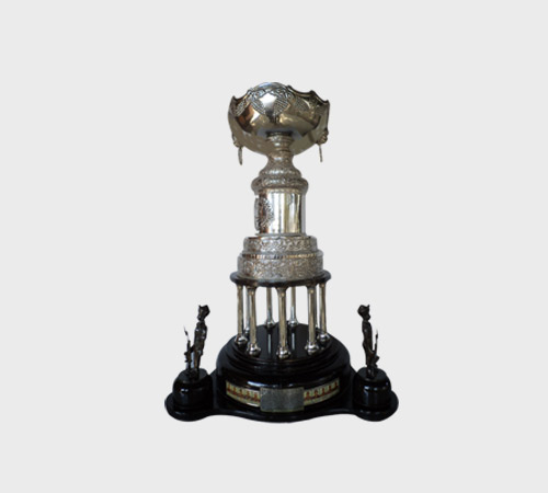 Tiered Silver Trophy with Lion Crest and Figurines - SKU MT-012 - Metal