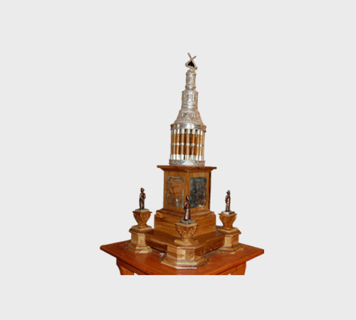Wooden Tower Trophy with Silver Spire and Figurines - SKU MT-024 - Metal