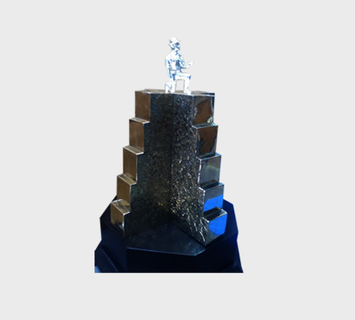 Faceted Chrome Stepped Trophy with Figure - SKU MT-025 - Metal