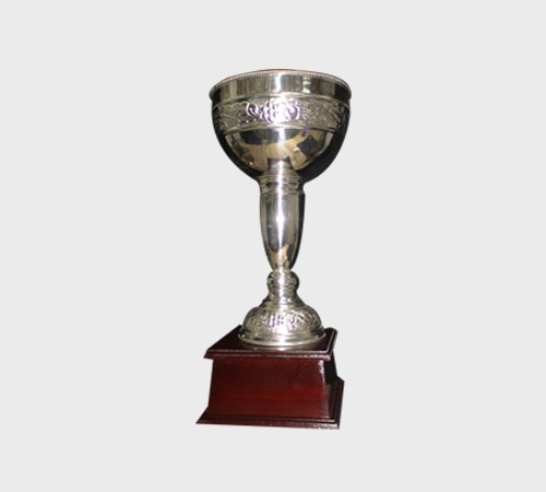 Silver Engraved Cup on Mahogany Base - SKU MT-041 - Metal