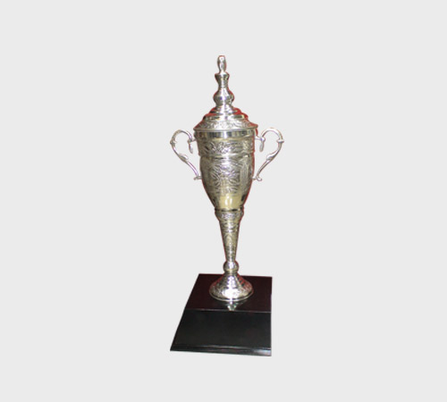 Silver Lidded Trophy Cup with Red Trim - SKU MT-043 - Metal