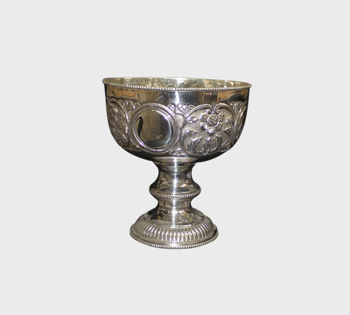 Silver Scroll-Handled Cup on Black Base - SKU MT-054 - Metal