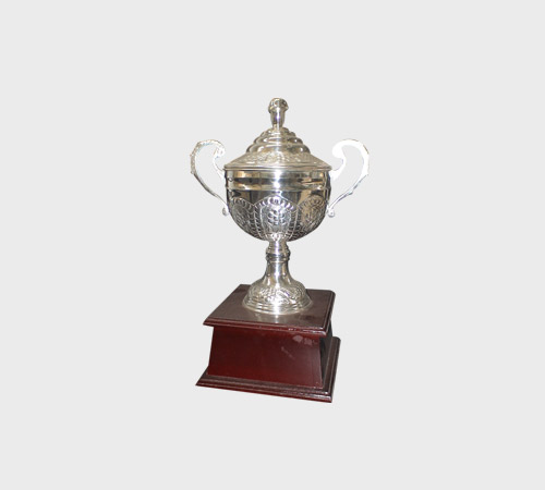 Silver Twisted-Handle Cup on Wood Base - SKU MT-058 - Metal