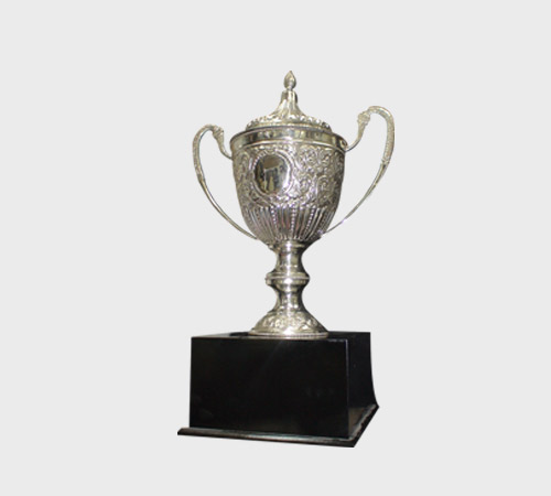 Silver Lidded Cup with Medallion on Black Base - SKU MT-063 - Metal