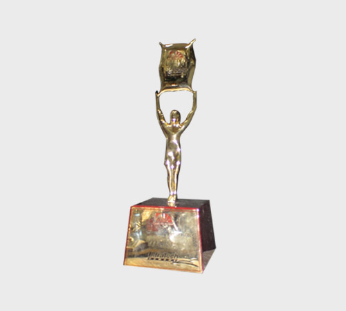 Gold Figure Holding Banner on Mirror Base - SKU PAC-001 - Metal