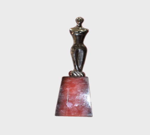 Silver Figurine on Frosted Pink Crystal Base - SKU PAC-003 - Crystal